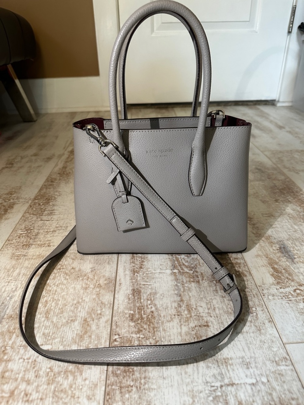 kate spade Gray Pebbled Leather Satchel with Removable Strap